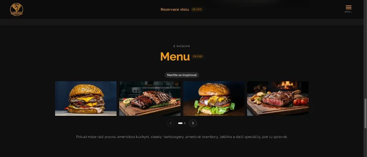 Ukázka fotogalerie zobrazené jako karusel na webu restaurace